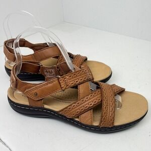 Clarks Collection Brown Leather Strappy Sandals Womens 7.5M Comfort Walking
